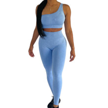 Load image into Gallery viewer, Blue One Shoulder Two Piece Set