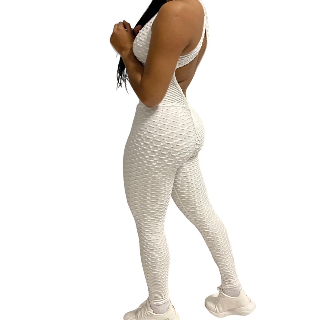 White Scrunch Butt Jumpsuit