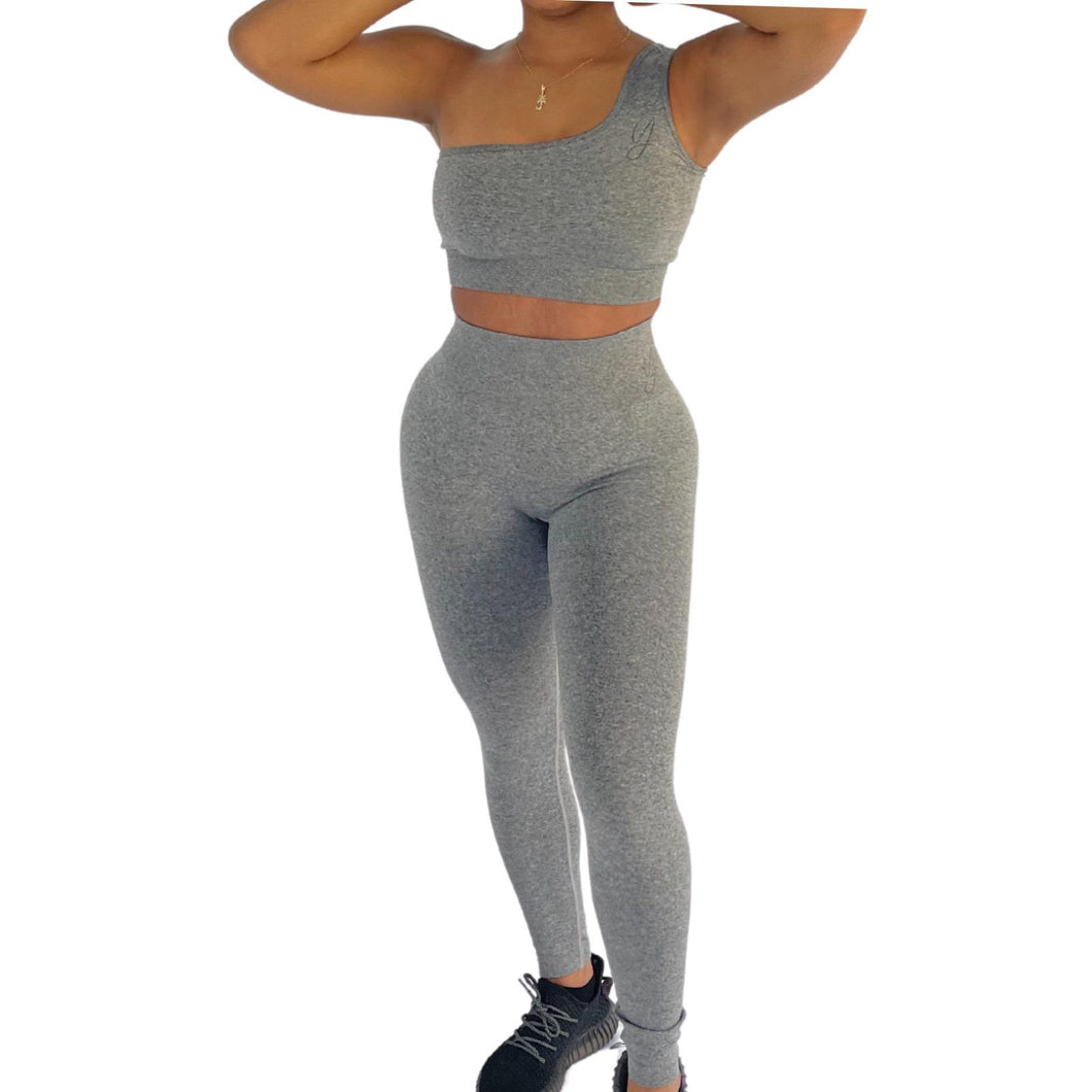 Gray One Shoulder Two Piece Set